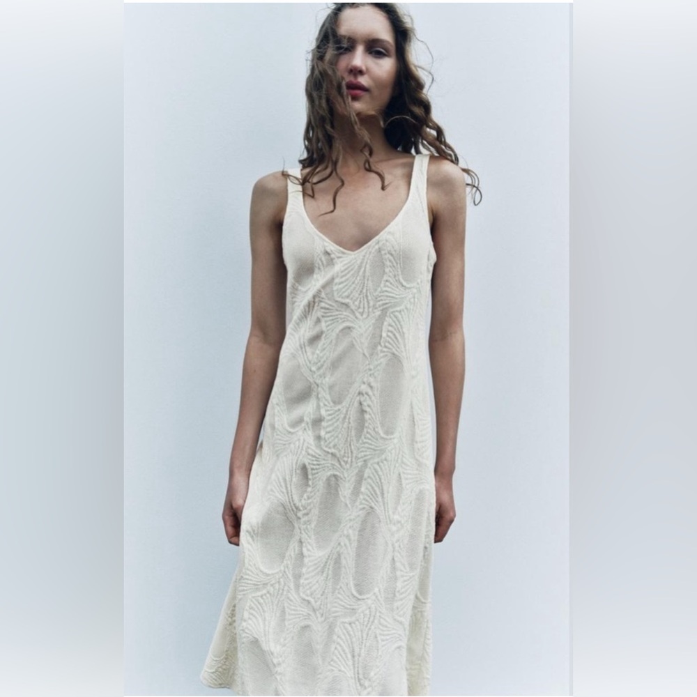 Zara Cream Textured Midi Dress